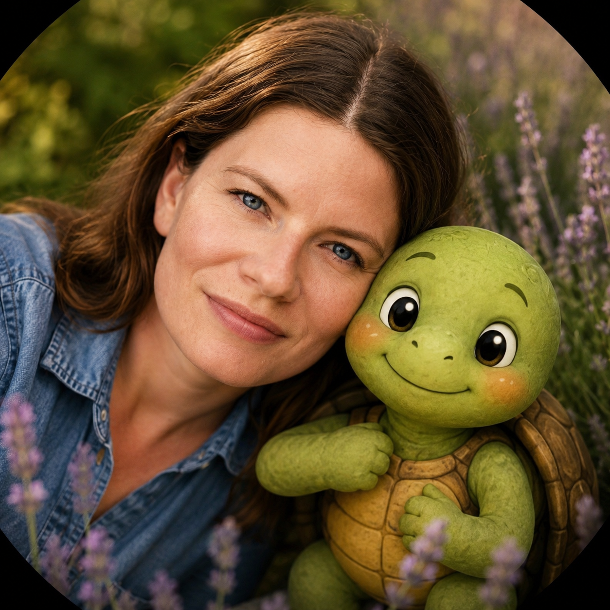 Inga und Ugnis, die kleine Schildkröte, im Lavendelfeld